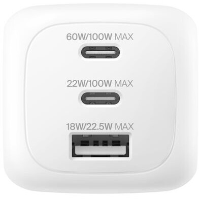 chargeur secteur pour réseau Belkin BoostCharge Pro 3-Port GaN 100W White + Travel Adapter Kit - WCH016hqWH - photo 2