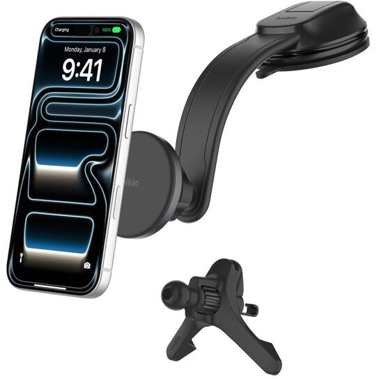 Support de téléphone pour voiture Belkin BoostCharge Magnetic Wireless Charging Car Vent and Dash Mount - WIC012hqBK
