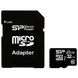 La carte mémoire 32Gb MicroSD Silicon Power + SD adapter (SP032GBSTHBU1V10-SP)