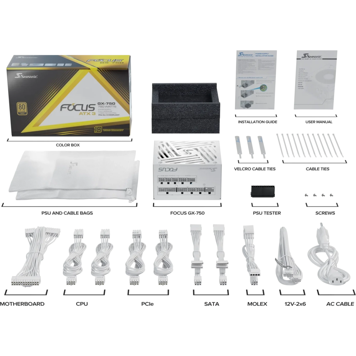 Alimentation électrique 750W Seasonic FOCUS GX-750 ATX 3.1 White - FOCUS-GX-750-V4-WHITE - photo 10