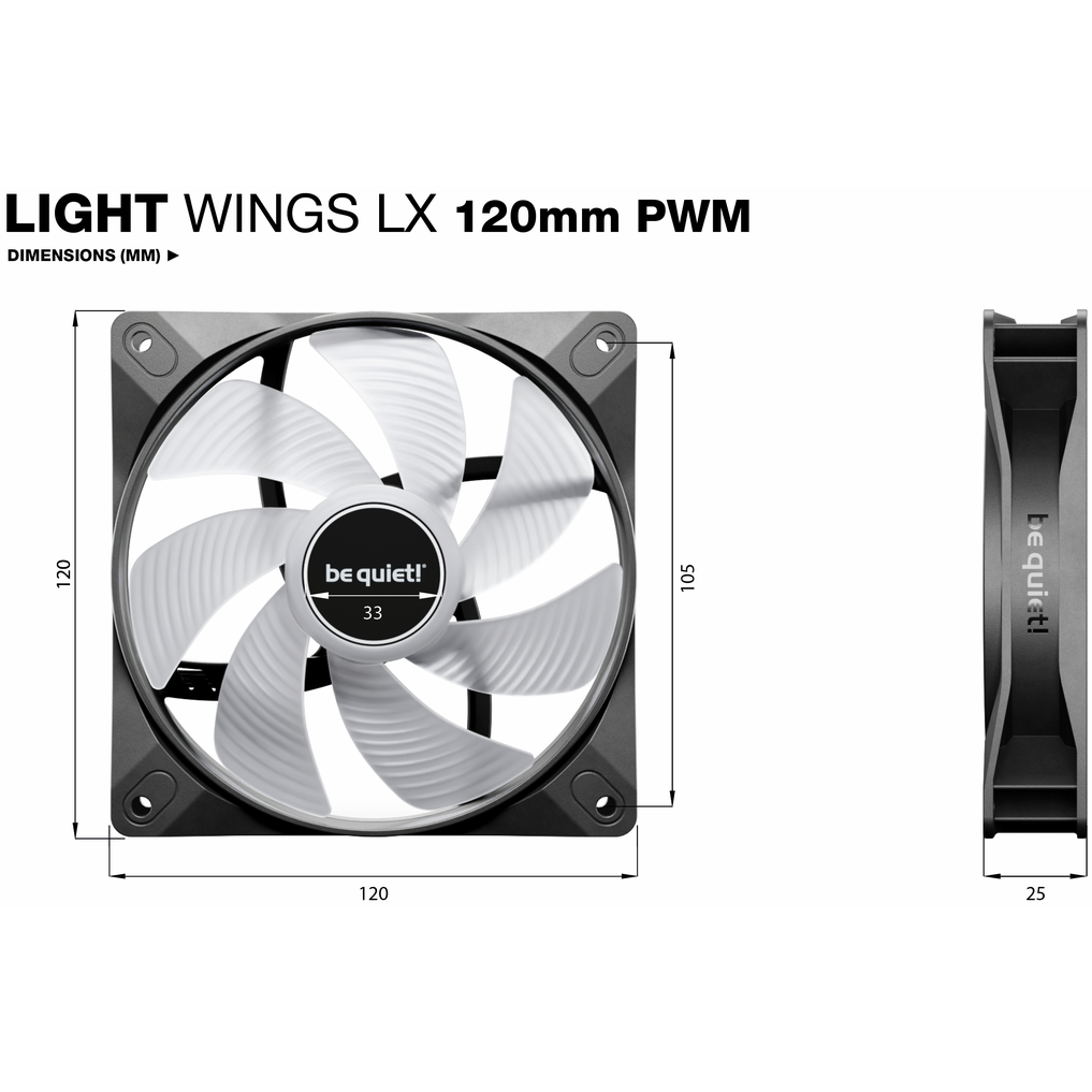 Ventilateur pour boîtier Be Quiet Light Wings LX 120mm PWM Black, 3 pcs - BL121 - photo 5