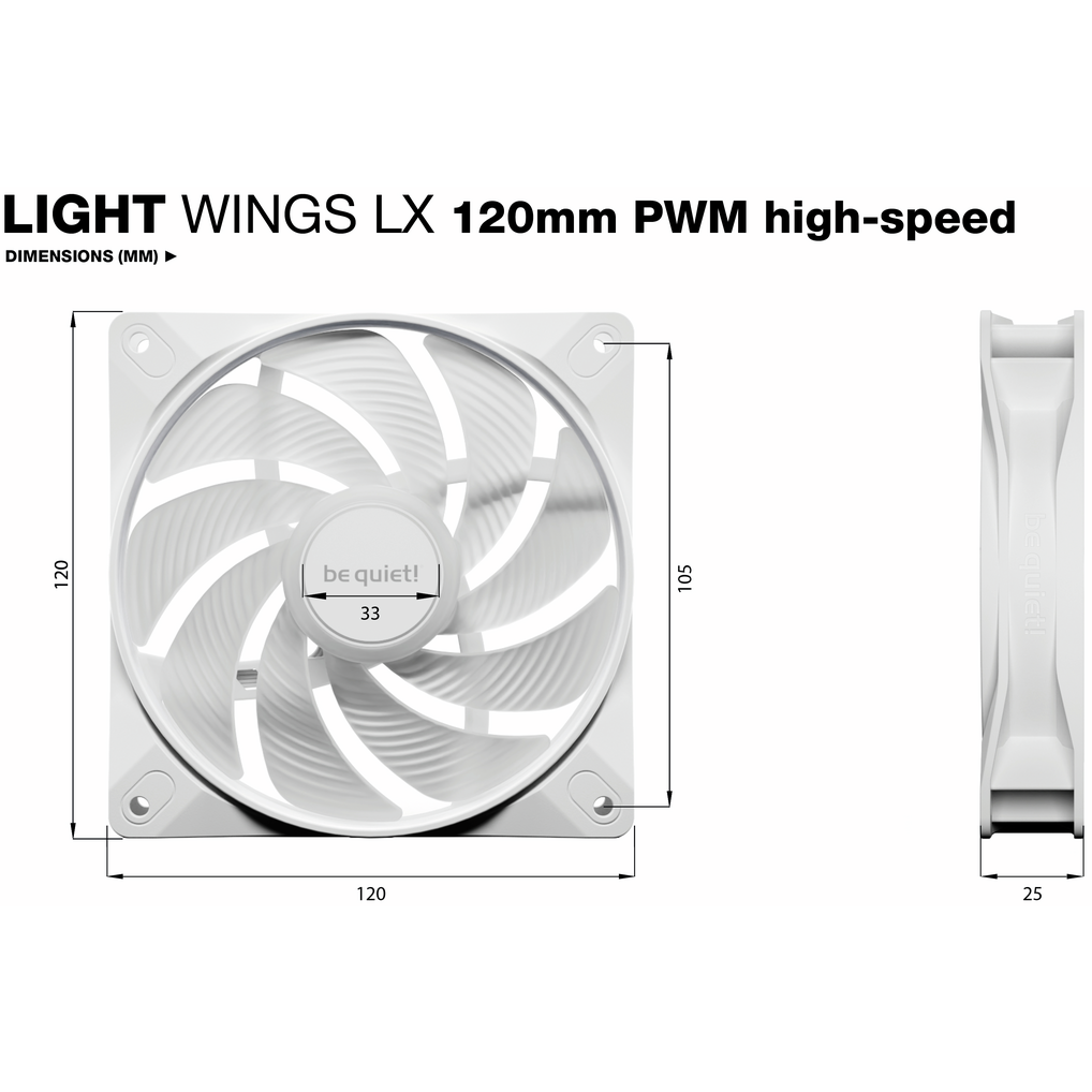 Ventilateur pour boîtier Be Quiet Light Wings LX 120mm PWM High Speed White, 3 pcs - BL125 - photo 4
