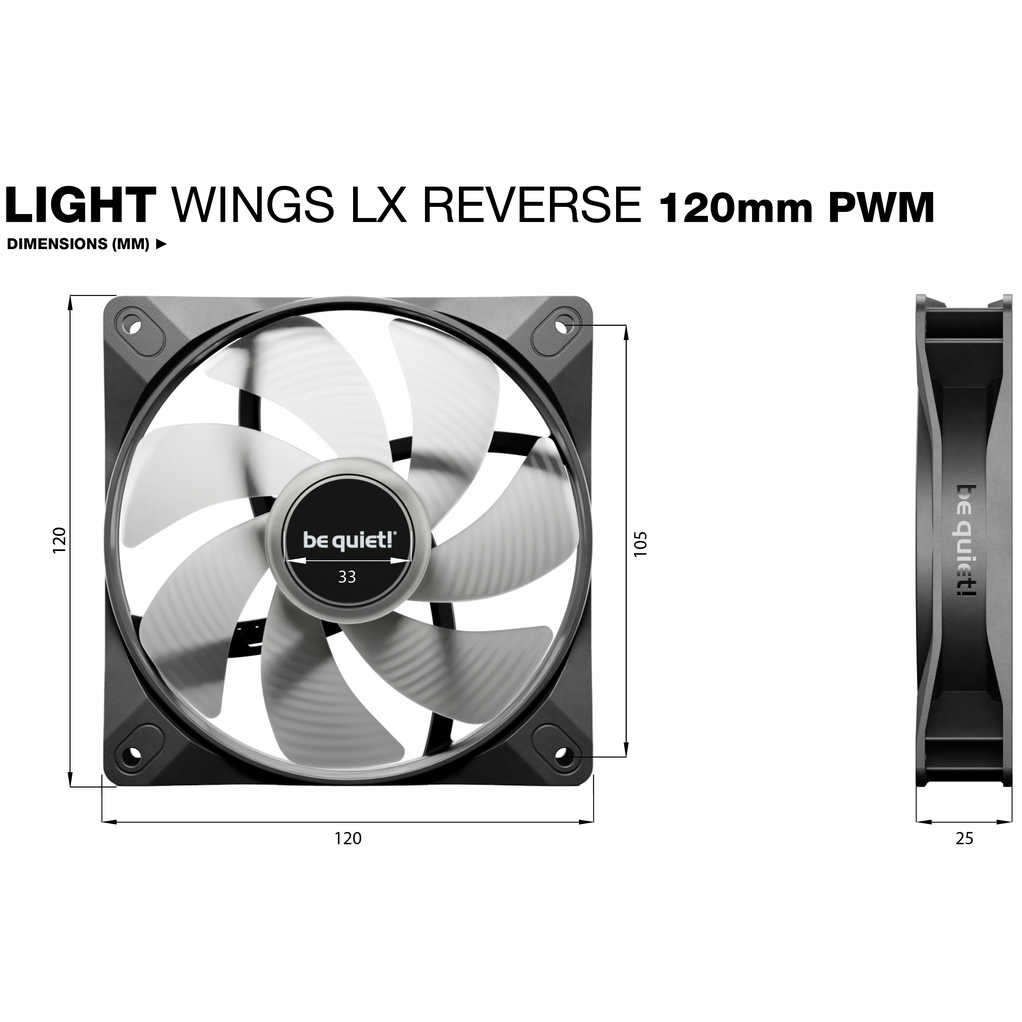 Ventilateur pour boîtier Be Quiet Light Wings LX 120mm PWM Reverse Black - BL132 - photo 5