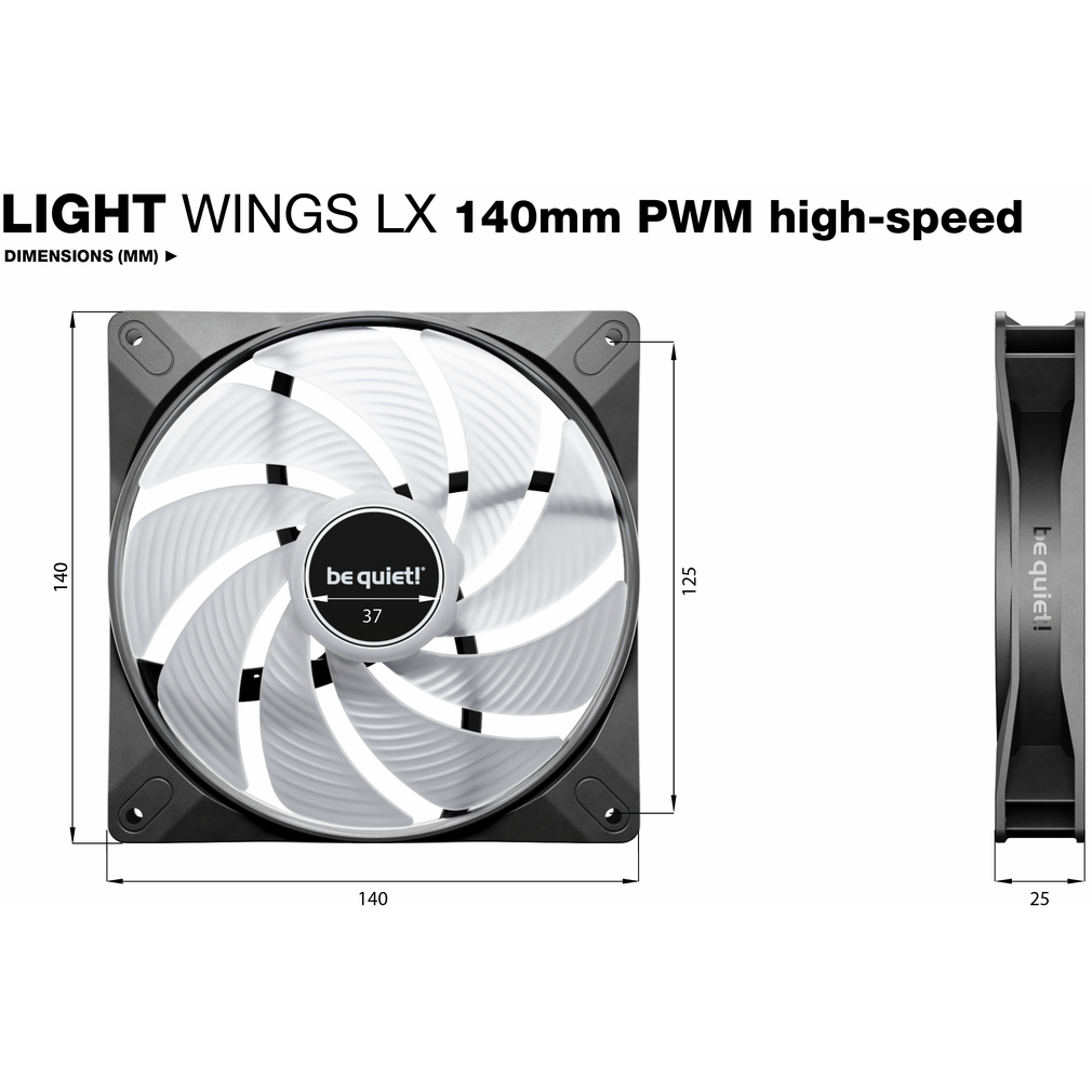 Ventilateur pour boîtier Be Quiet Light Wings LX 140mm PWM High Speed Black, 3 pcs - BL130 - photo 4