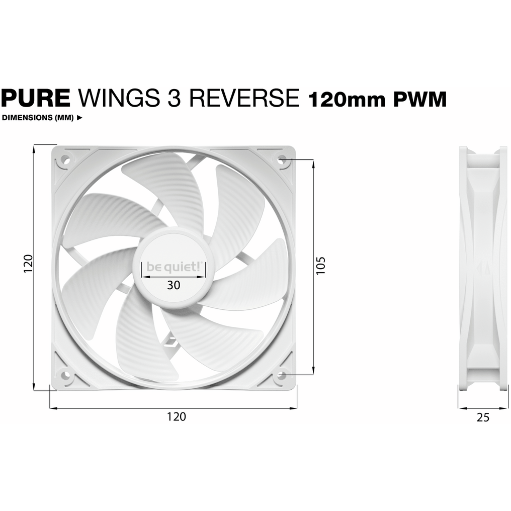 Ventilateur pour boîtier Be Quiet Pure Wings 3 120mm PWM Reverse White, 3 pcs - BL136 - photo 4