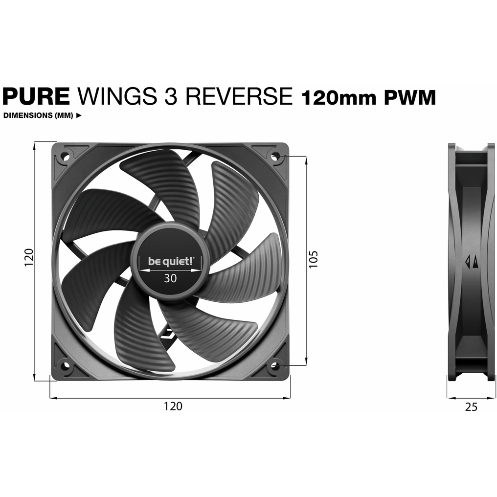 Ventilateur pour boîtier Be Quiet Pure Wings 3 120mm PWM Reverse Black, 3 pcs - BL137 - photo 4