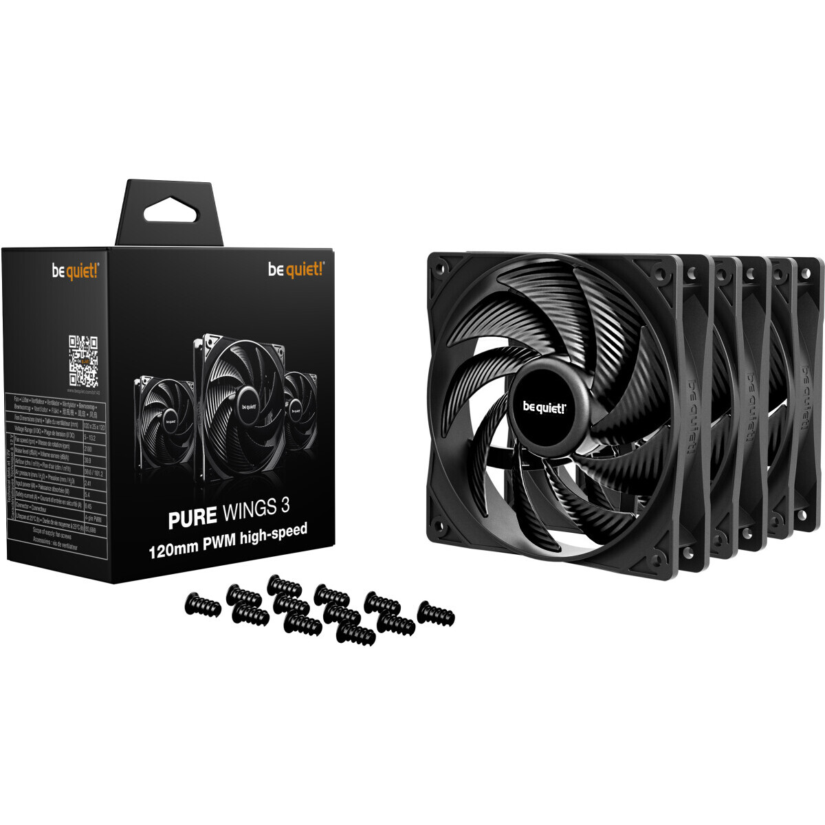 Ventilateur pour boîtier Be Quiet Pure Wings 3 120mm PWM High Speed Black, 3 pcs - BL140