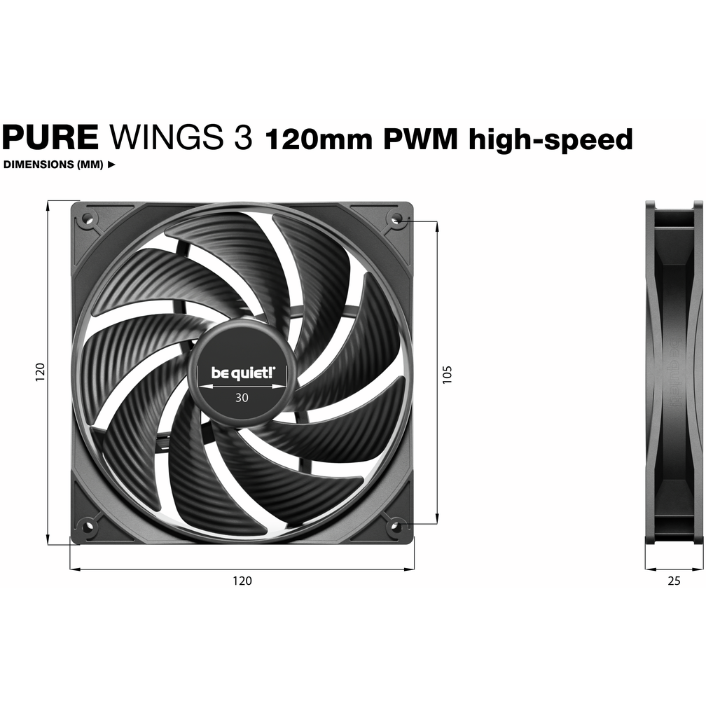 Ventilateur pour boîtier Be Quiet Pure Wings 3 120mm PWM High Speed Black, 3 pcs - BL140 - photo 4