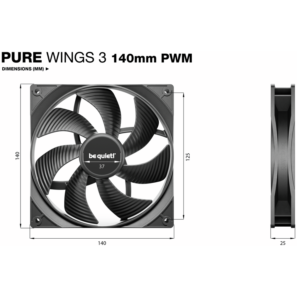 Ventilateur pour boîtier Be Quiet Pure Wings 3 140mm PWM Black, 3 pcs - BL139 - photo 4