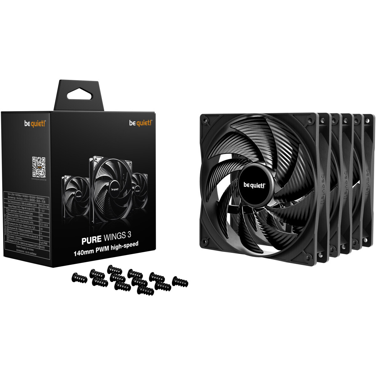 Ventilateur pour boîtier Be Quiet Pure Wings 3 140mm PWM High Speed Black, 3 pcs - BL138