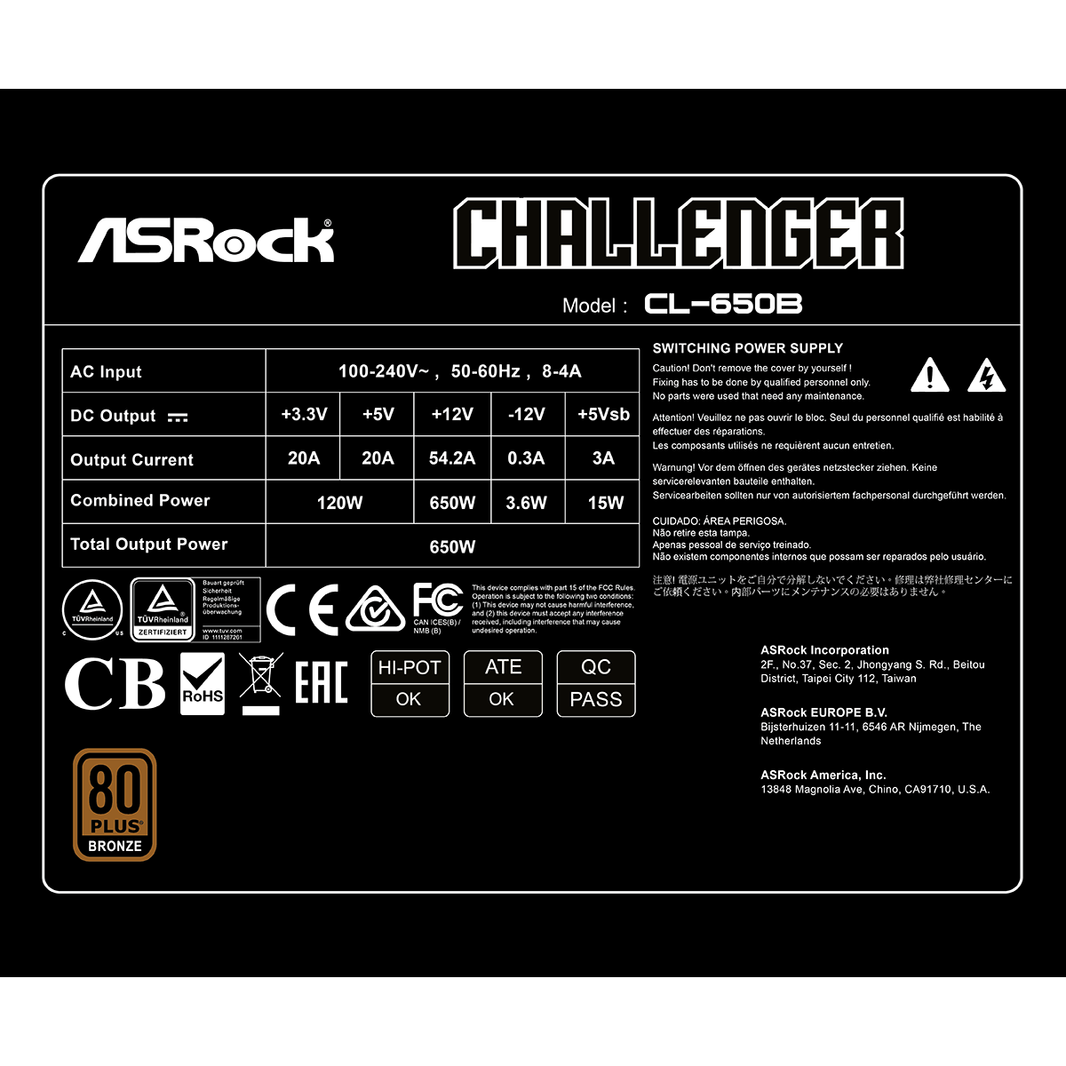 Alimentation électrique 650W ASRock Challenger CL-650B - 90-UXC065-BNEAAA - photo 7