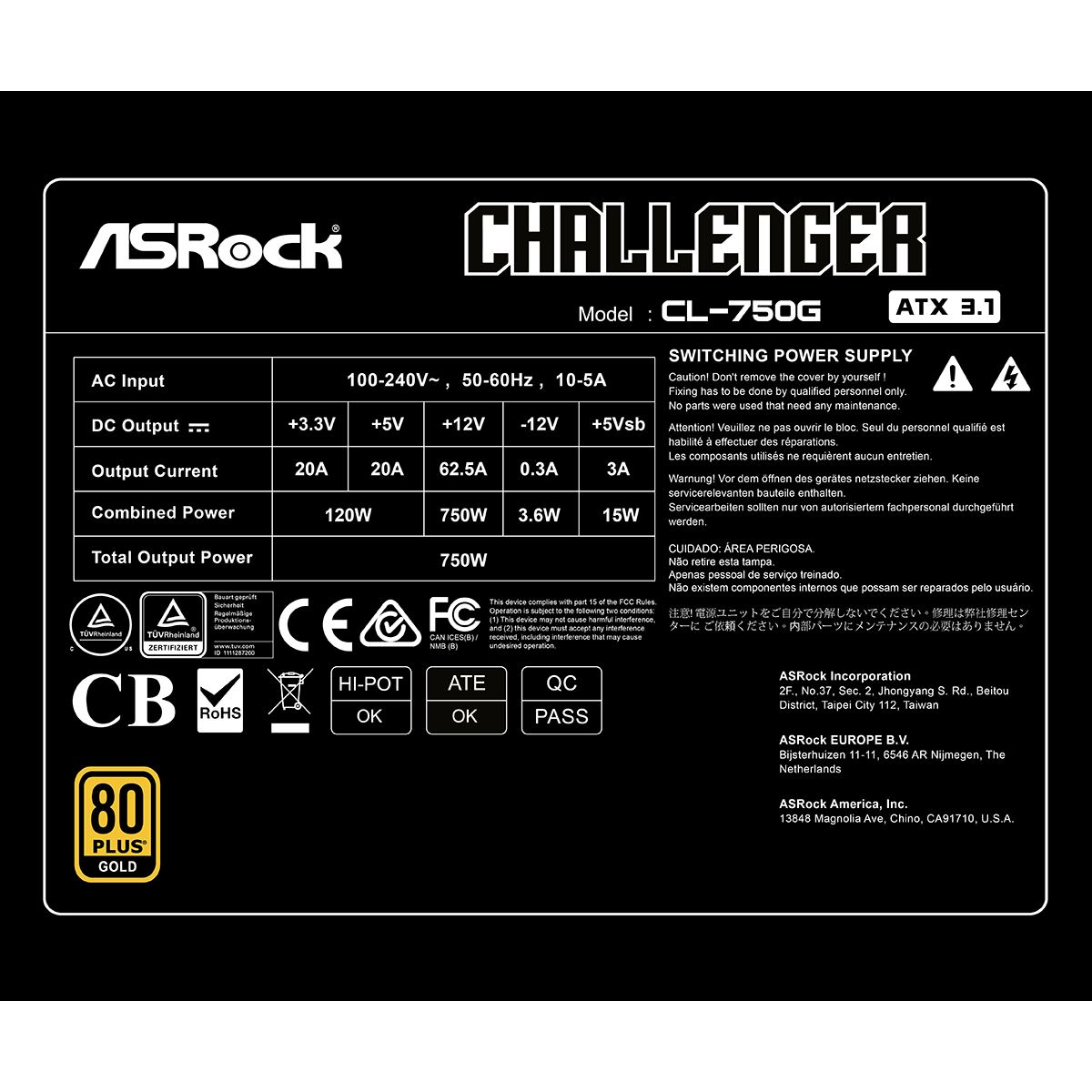 Alimentation électrique 750W ASRock Challenger CL-750G - 90-UXC075-GNEAAA - photo 7