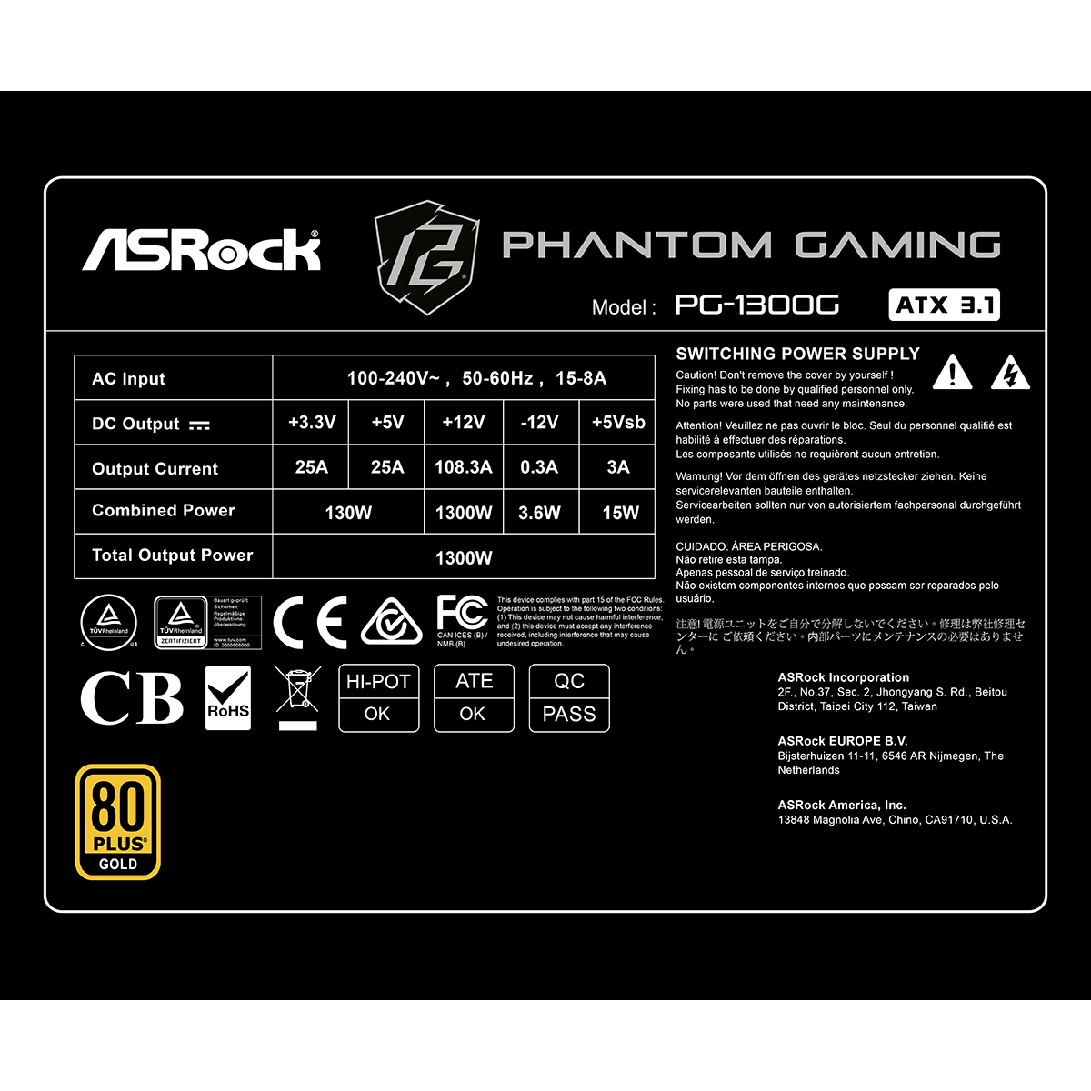 Alimentation électrique 1300W ASRock Phantom Gaming PG-1300G - 90-UXP130-GFEAAB - photo 8