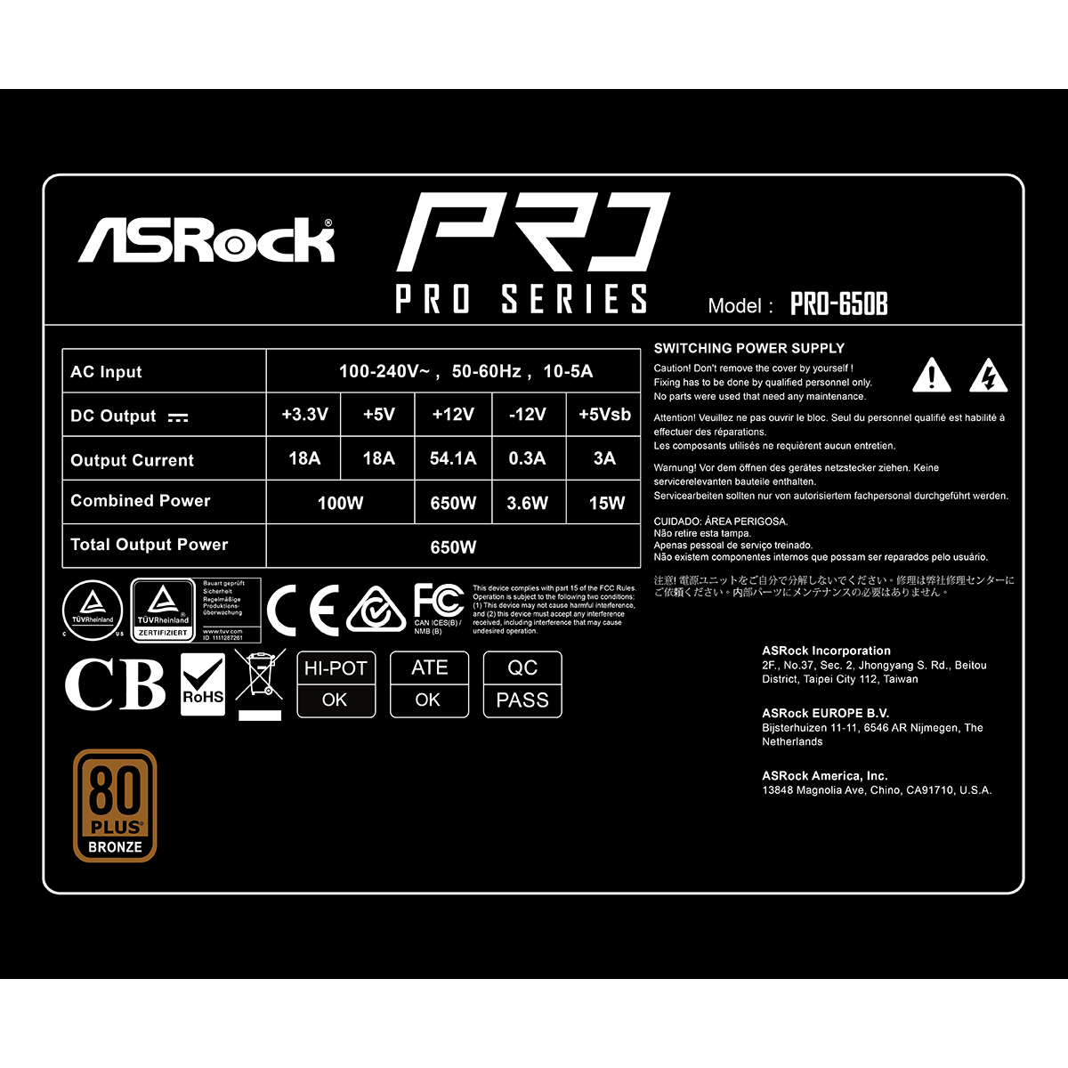 Alimentation électrique 650W ASRock PRO PRO-650B - 90-UXR065-BNEAA2 - photo 6