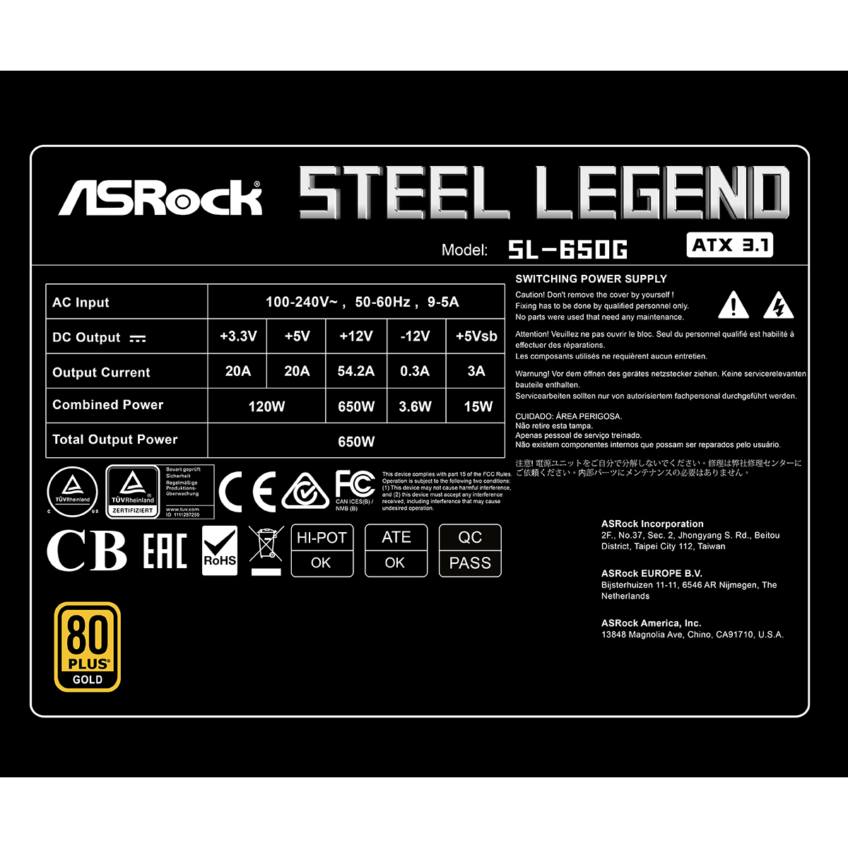 Alimentation électrique 650W ASRock Steel Legend SL-650G - 90-UXS065-GFEAAA - photo 8