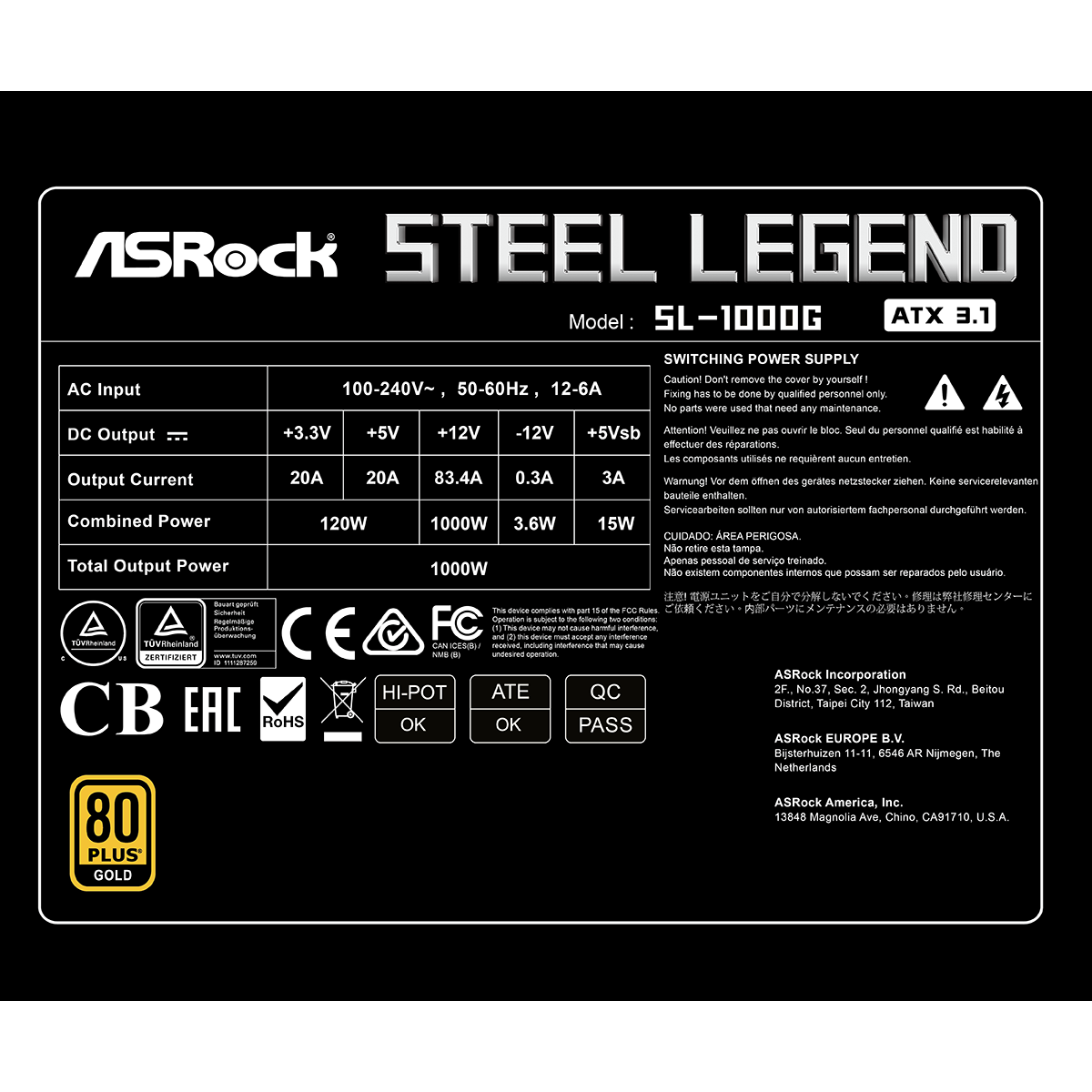 Alimentation électrique 1000W ASRock Steel Legend SL-1000G - 90-UXS100-GFEAAA - photo 8
