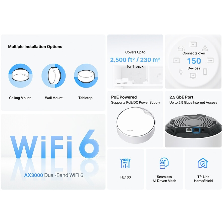Système Wi-Fi maillé TP-Link Deco X50-PoE  (1 pc) - Deco X50-PoE(1-Pack) - photo 3