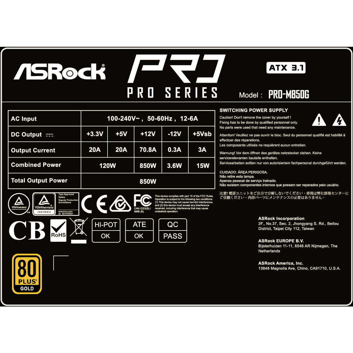 Alimentation électrique 850W ASRock PRO PRO-M850G - 90-UXR085-GFEAA2 - photo 8