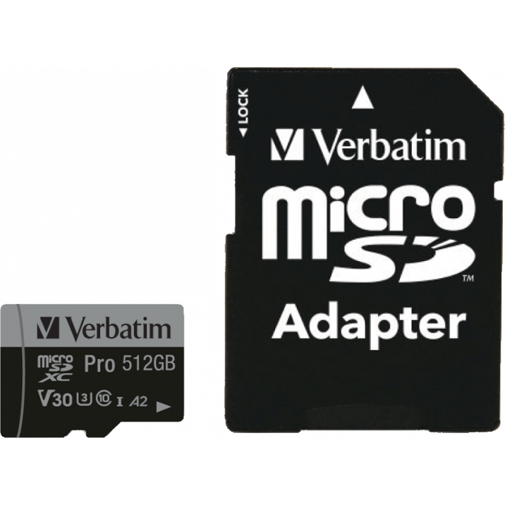 Carte mémoire 512GB MicroSD Verbatim Pro + SD adapter (47046)