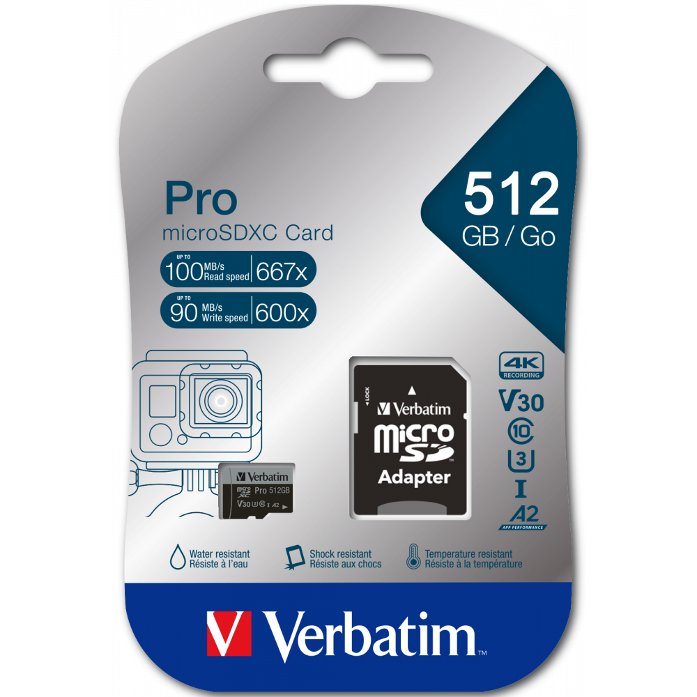 Carte mémoire 512GB MicroSD Verbatim Pro + SD adapter (47046) - photo 2