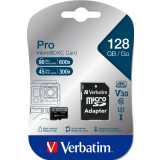 Carte mémoire 128GB MicroSD Verbatim Pro + SD adapter (47044)