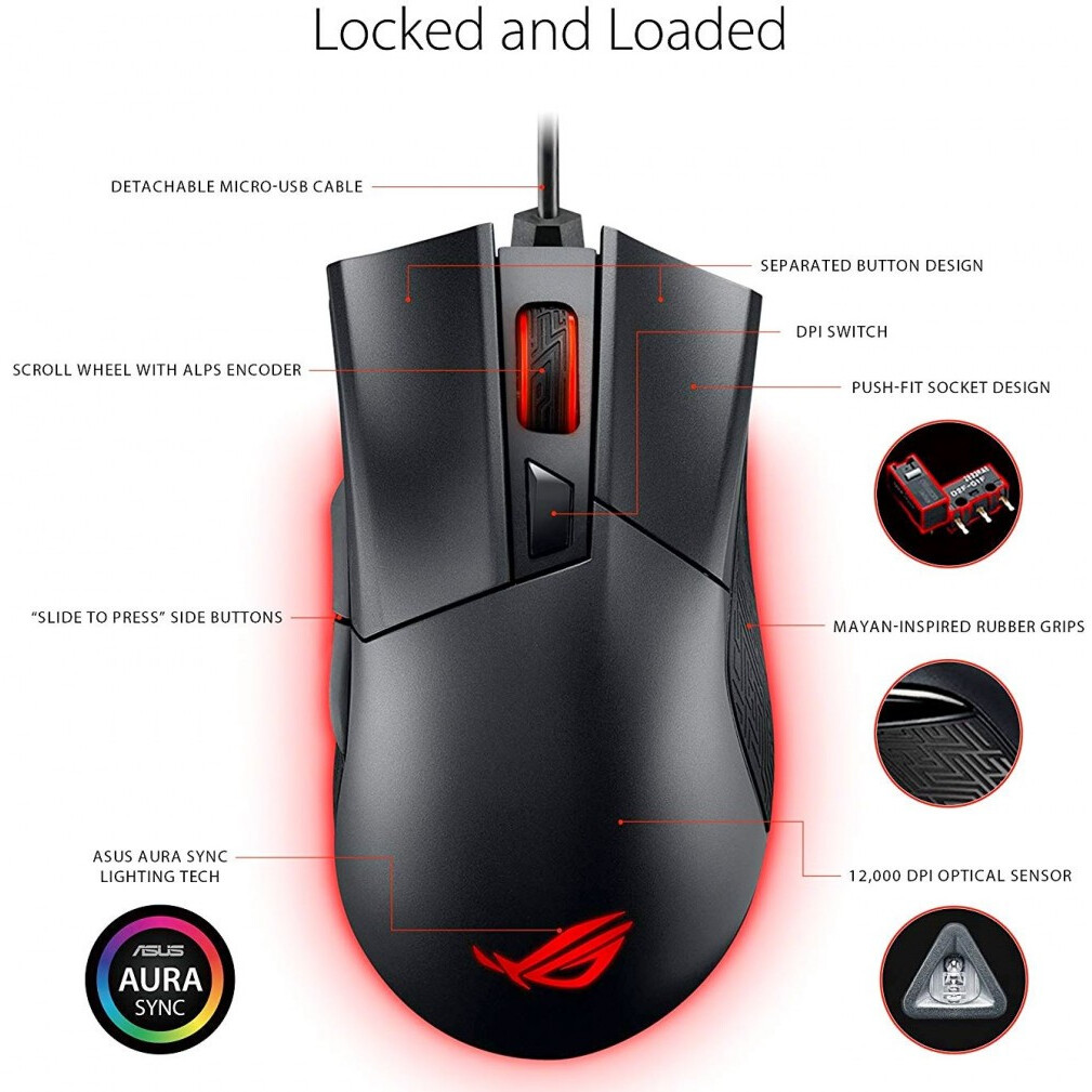 Pele ASUS ROG Gladius II Origin Black - 90MP00U1-B0UA00 - foto 5