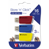 USB Flash Drive 16GB Verbatim Store 'n' Click Red/Blue/Yellow (49306) (3 Pcs)