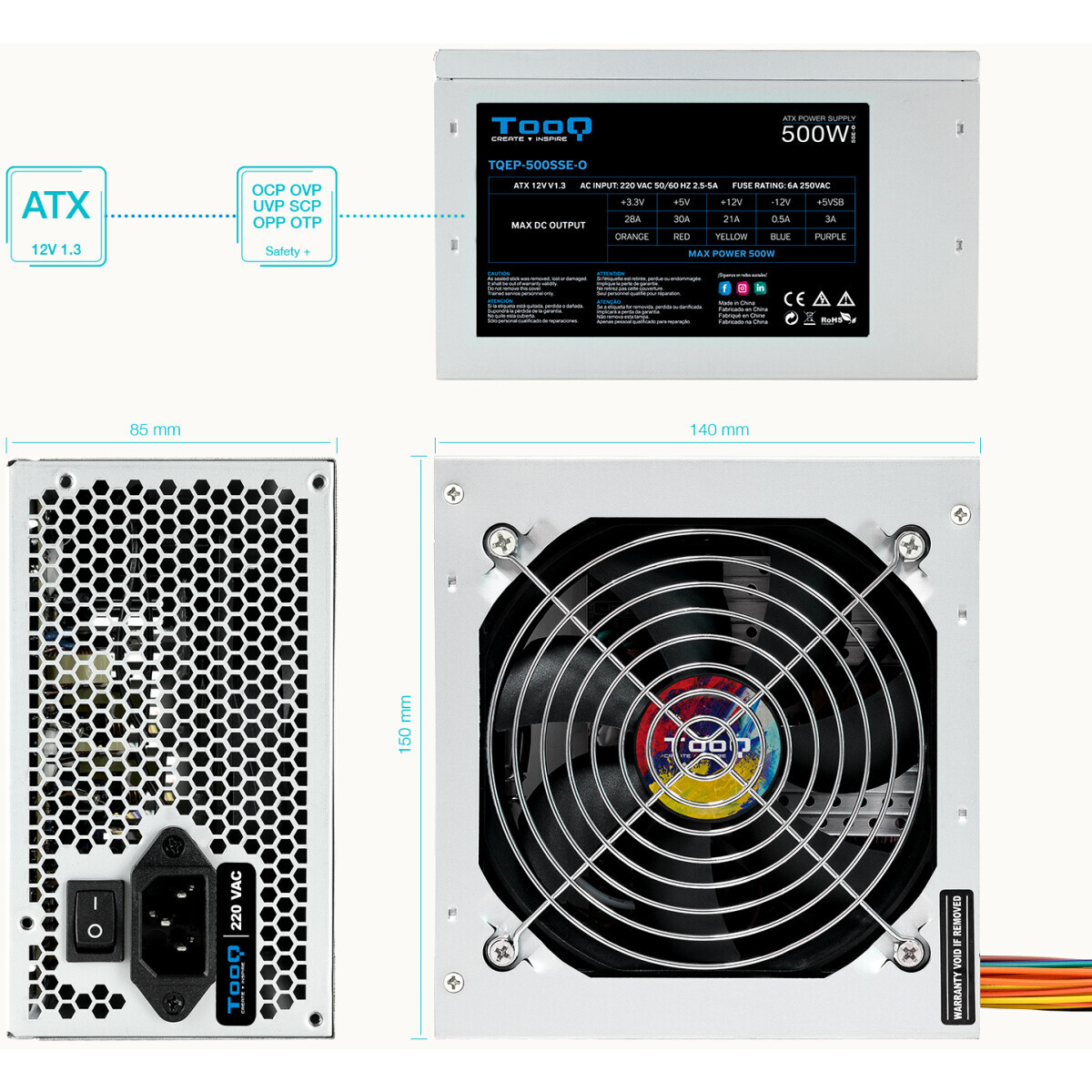 Alimentation électrique 500W TooQ Ecopower II SSE (TQEP-500SSE-O) OEM - photo 5