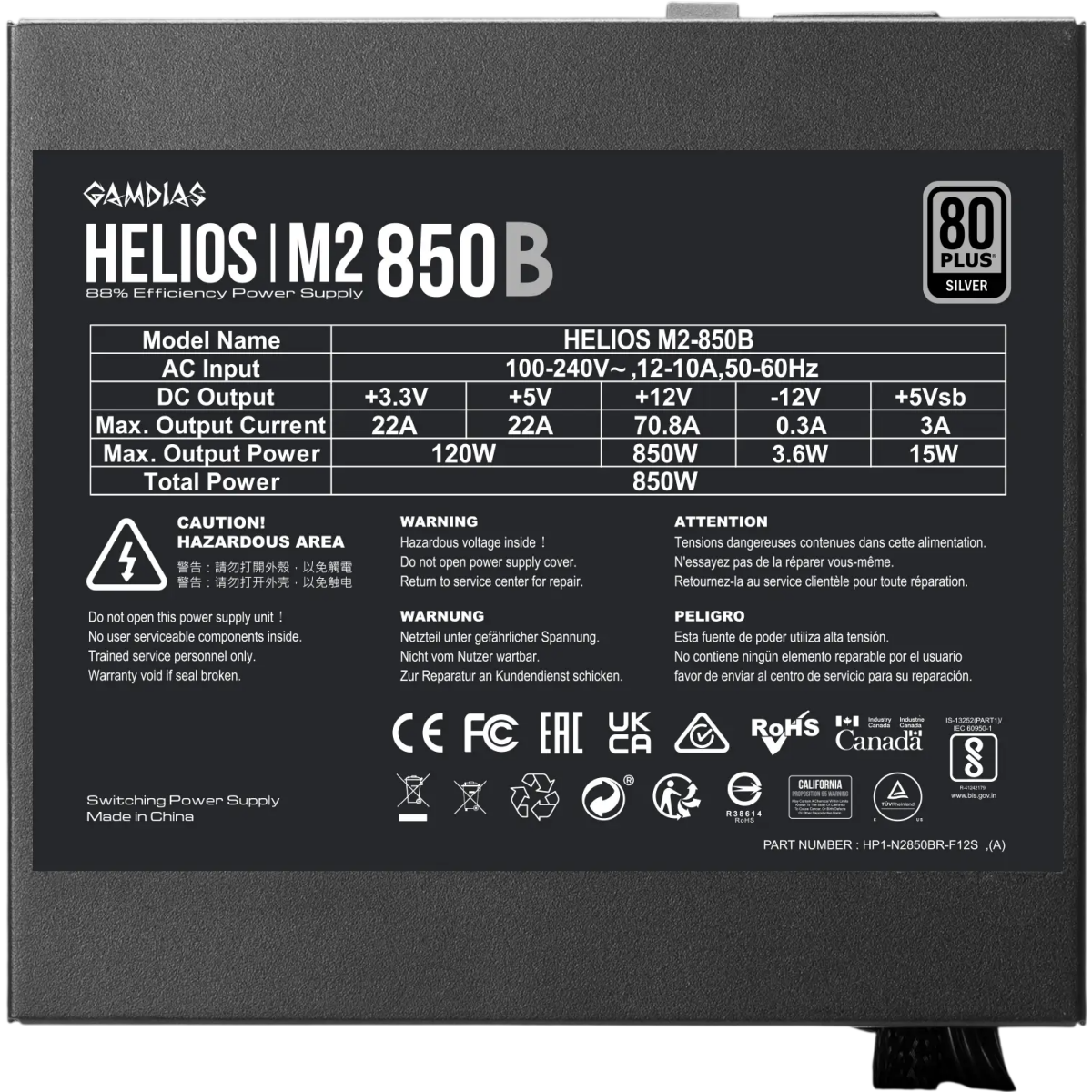 Alimentation électrique 850W GAMDIAS HELIOS M2-850B - 16220-04900-10000-G - photo 7