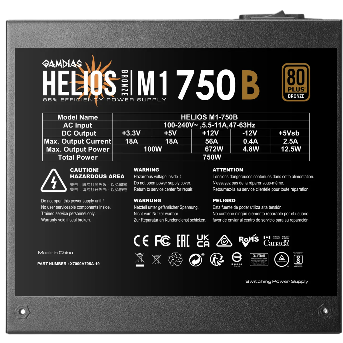 Alimentation électrique 750W GAMDIAS HELIOS M1-750B - 16214-03800-10000-G - photo 7