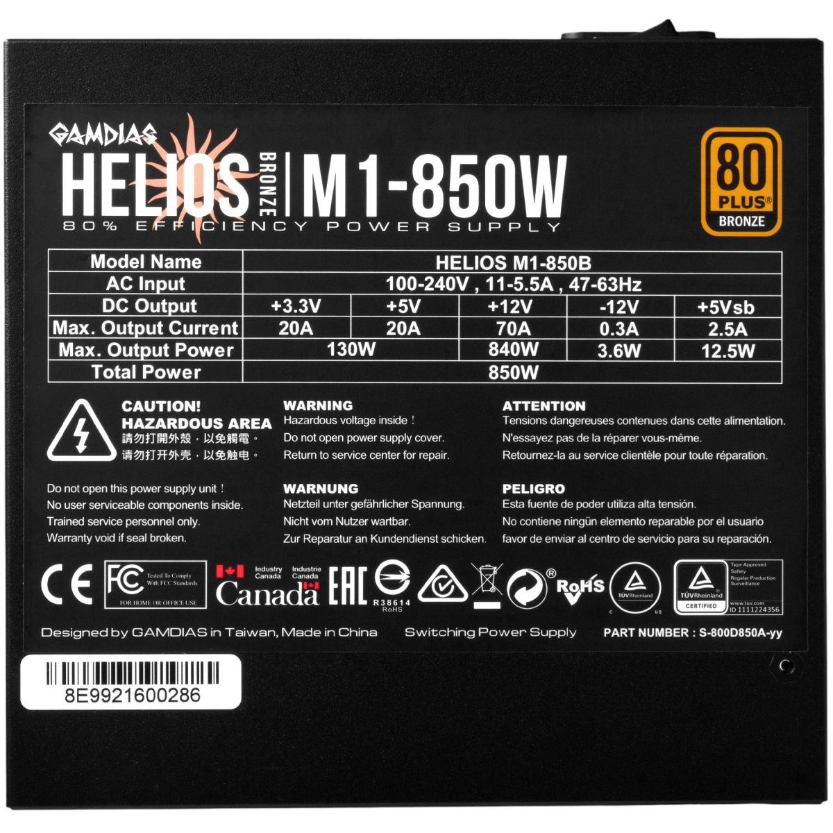 Alimentation électrique 850W GAMDIAS HELIOS M1-850B - 16210-01900-10000-G - photo 5