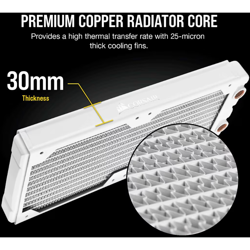 Radiateur pour le refroidissement liquide du CPU Corsair Hydro X Series XR5, 240 mm White - CX-9030007-WW - photo 3