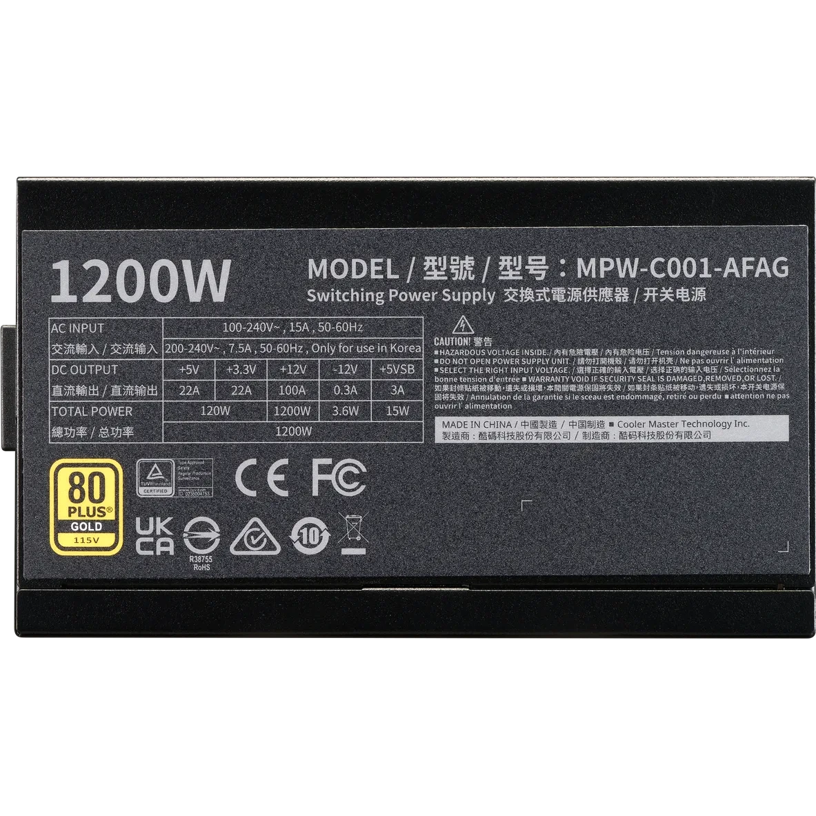 Alimentation électrique 1200W Cooler Master Elite Gold Black (MPW-C001-AFAG-BEU) - photo 3