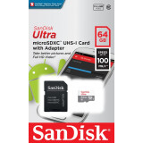 Carte mémoire 64GB MicroSD SanDisk Ultra + SD adapter (SDSQUNR-064G-GN6TA)