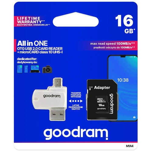 Carte mémoire 16GB MicroSD GOODRAM M1A4 All in One + SD adapter (M1A4-0160R12) - photo 3