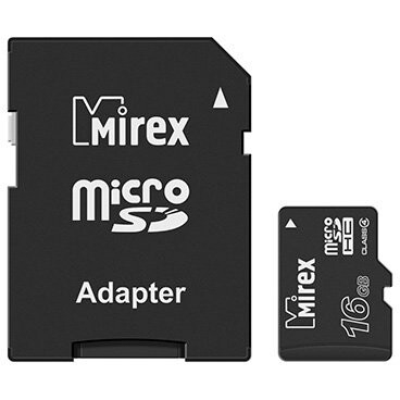 Atmiņas kartes 16Gb MicroSD Mirex + SD adapter (13613-ADTMSD16)