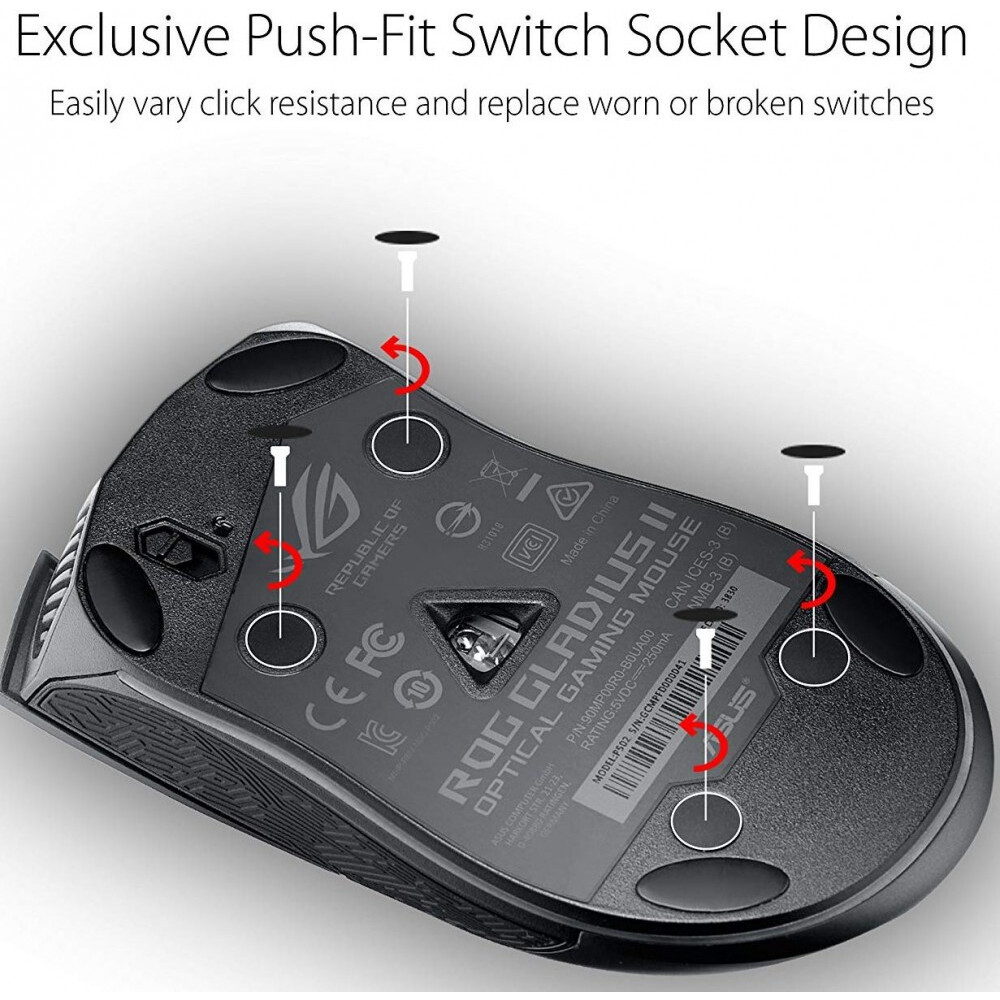 Pele ASUS ROG Gladius II Origin Black - 90MP00U1-B0UA00 - foto 6