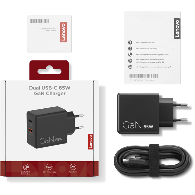 Bloc d’alimentation pour ordinateur portable Lenovo Dual USB-C 65W GaN Charger - G0A6065BEU - photo 7
