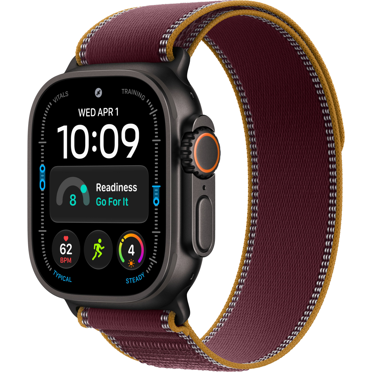 Montres intelligentes Apple Watch Ultra 4 49mm 5G Black Titanium Case with Burgundy Trail Loop M/L (MJC44QF/A)