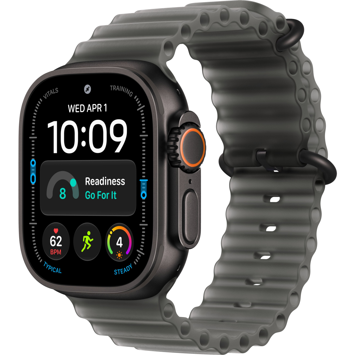 Montres connectées Apple Watch Ultra 4 49mm 5G Black Titanium Case with Translucent Black Ocean Band (MJAY4QF/A)