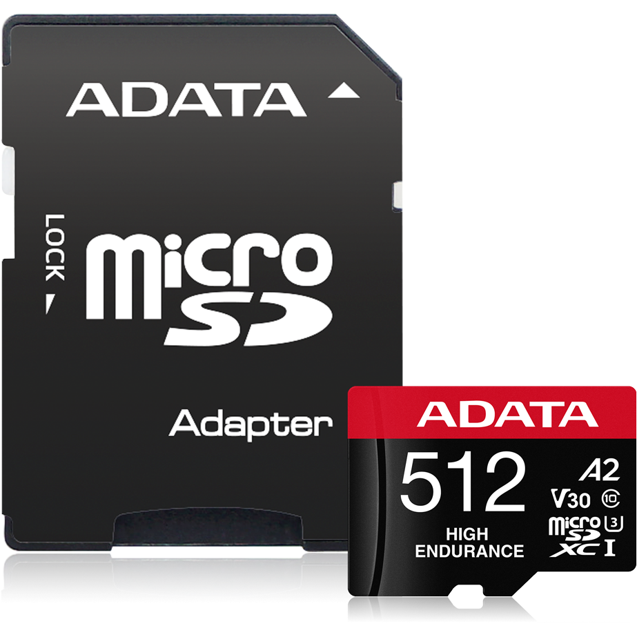 Carte mémoire 512GB MicroSD ADATA High Endurance + SD adapter (AUSDX512GUI3V30SHA2-RA1)