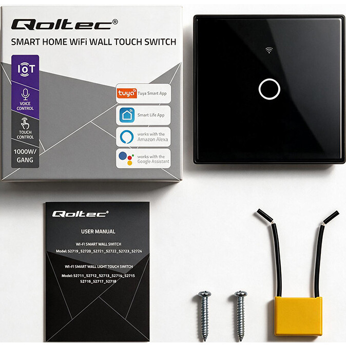 Interrupteur intelligent Qoltec Smart Touch 1-Gang Light Switch Black - 52711 - photo 3