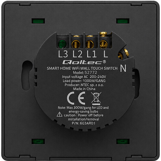 Interrupteur intelligent Qoltec Smart 1-Gang Light Switch Black - 52722 - photo 2