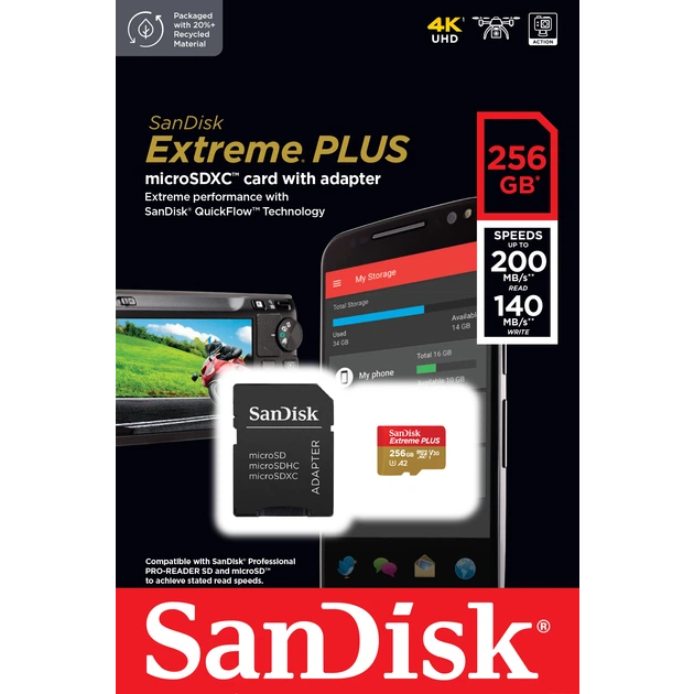 Carte mémoire 256GB MicroSD SanDisk Extreme Plus + SD adapter (SDSQXBD-256G-GN6MA) - photo 3
