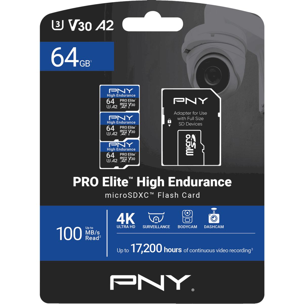 Carte mémoire 64GB MicroSD PNY PRO Elite High Endurance + SD adapter (P-SDU64GX3V32100PHE-GE) (3 pcs) - photo 4