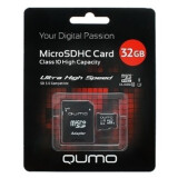 La carte mémoire 32Gb MicroSD QUMO + SD adapter (QM32GMICSDHC10U1)