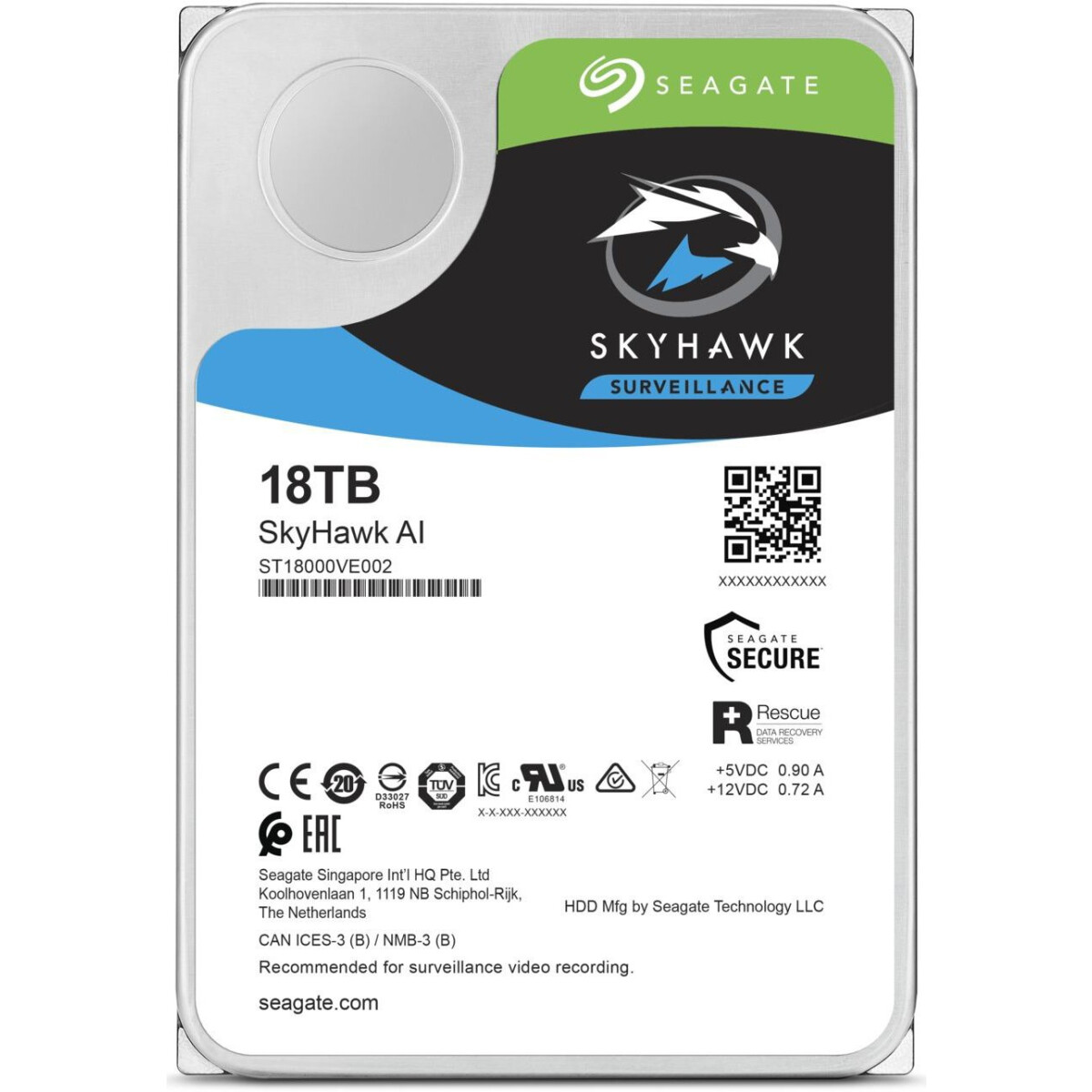 Cietais disks 18Tb SATA-III Seagate SkyHawk AI (ST18000VE002)