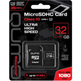 La carte mémoire 32Gb MicroSD QUMO + SD adapter (QM32GMICSDHC10U3)